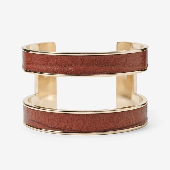 Croco-Embossed Leather Open Cuff Bracelet - Picture 5 of 6